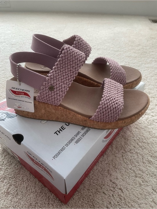Skechers Shoes - Skechers Women's Mauve Wedge Sandals - Cushioned Cork Platform